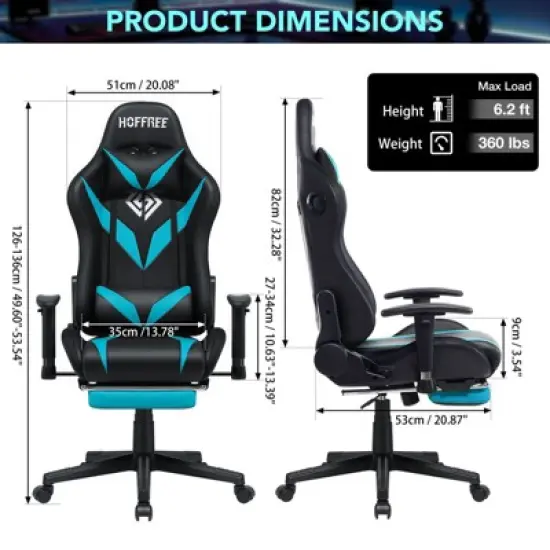 Hoffree Massage Reclining Gaming Chair Ergonomic Office PC Chair with Bluetooth Speaker & RGB Light image {8}