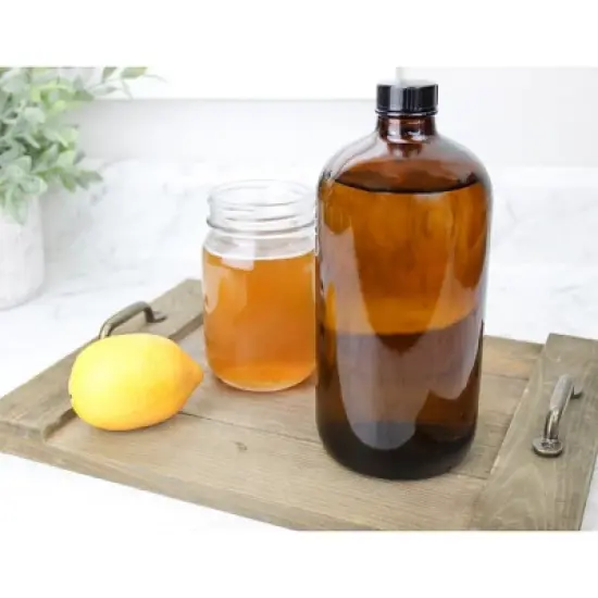 Cornucopia Brands-32oz Glass Growler Jugs Amber with Black Phenolic Lids 4pk image {1}