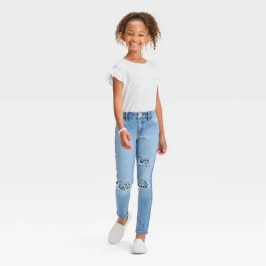 Girls' High-Rise Destructed Super Stretch Skinny Jeans - Cat & Jack&trade; Light Wash image {2}