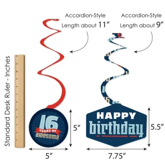 Big Dot of Happiness Boy 16th Birthday - Sweet Sixteen Birthday Party Hanging Decor - Party Decoration Swirls - Set of 40 image {5}
