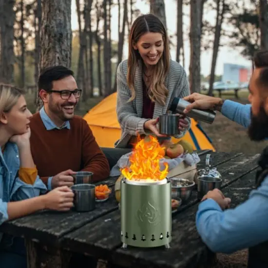 R.W.FLAME Tabletop Fire Pit with Stand, Stainless Steel Table Top Stove, Low Smoke Mini Round Fire Pit Bowl Smokeless Firepit Outdoor image {4}