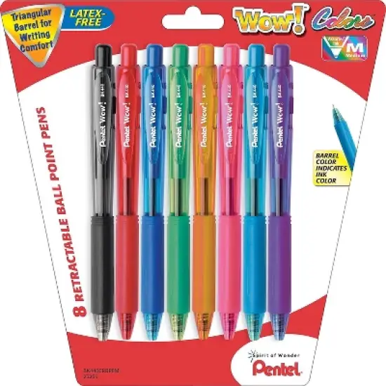 Pentel WOW Retractable Ballpoint Pens Medium Point Assorted 8/Pack 756266 image {8}