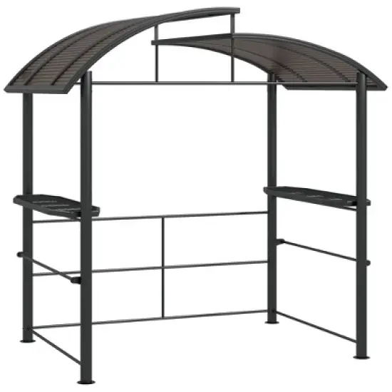 Outsunny 8x5ft Grill Gazebo Shelter with Interlaced Vented Polycarbonate Roof, Outdoor BBQ Gazebo with Side Shelves for Hanging Tools image {3}