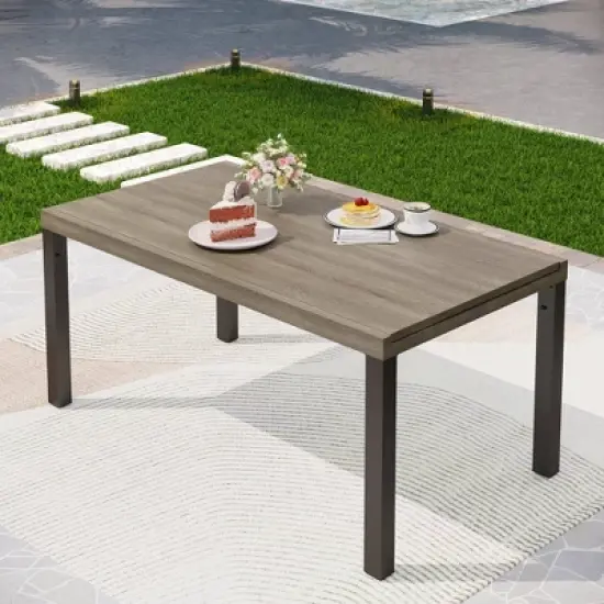Captiva Designs 1pc Outdoor Patio Expandable Rectangular Steel Dining Table with Two Tabletop Leaves image {1}