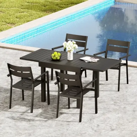 Crestlive Products Modern Aluminum Outdoor Dining sets Expandable Patio Dining Table with arm chairs for 4-6 People Outside image {1}