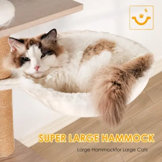 YOOCOZZ Cat Tree with Litter Box Enclosure,Cat Condo with Scratching Posts, Feeding Bowl and Removable Pompom Sticks image {4}