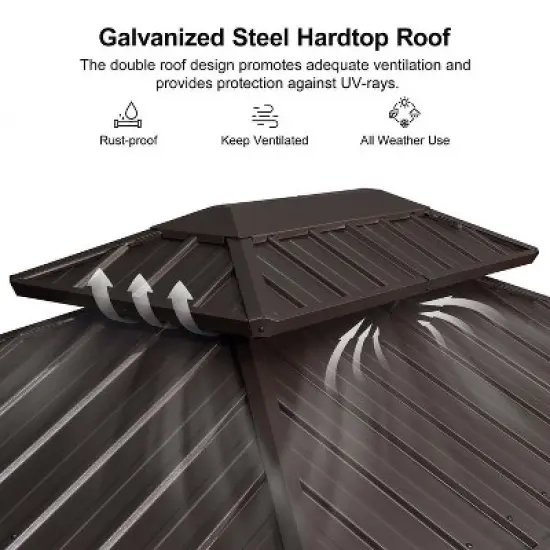 PURPLE LEAF Patio Hardtop Brown Grill Gazebo Metal Roof with 2 Side Shelves Deck Yard Tent Aluminum Garden Outside Sun Shade Outdoor BBQ Canopy image {3}