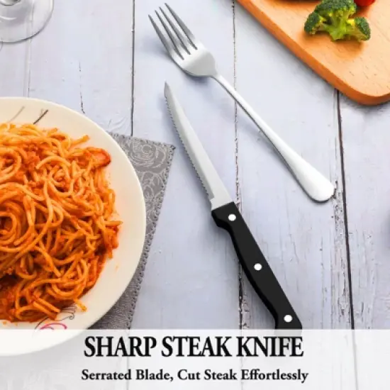 Itopfox 24-Piece Stainless Steel Silverware Set with Steak Knives, Mirror Polished Flatware for 4, Dishwasher Safe Cutlery Set for Home Kitchen image {4}