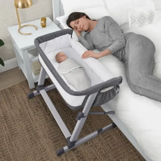 Simmons Kids' Dream Bedside Baby Bassinet Sleeper with Breathable Mesh and Adjustable Heights - Lightweight Portable Crib - Gray image {2}