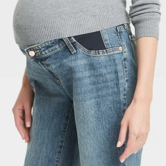Under Belly Cropped Vintage Straight Maternity Jeans - Isabel Maternity by Ingrid & Isabel&trade; Medium Blue 18 image {3}
