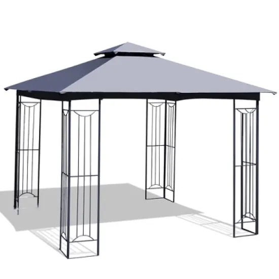 Costway 10' x 10' Patio Canopy Gazebo Outdoor 2-Tier Steel Tent Heavy-Duty L-Shaped image {10}