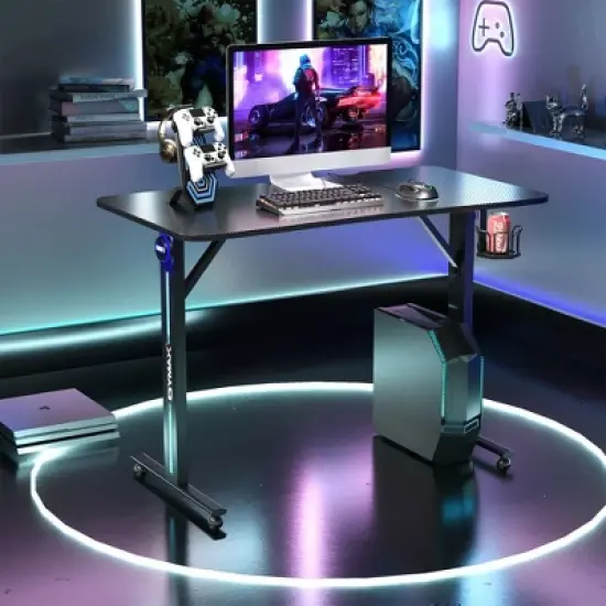 Costway Gaming Desk Home Office PC Computer Desk w/LED Lignt&Gaming Handle Rack image {1}