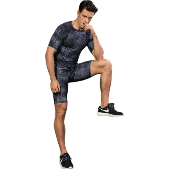 Anna-Kaci Active Men's Honeycomb Textured Compression Shirt with Short Sleeves and Stretch Fit image {7}