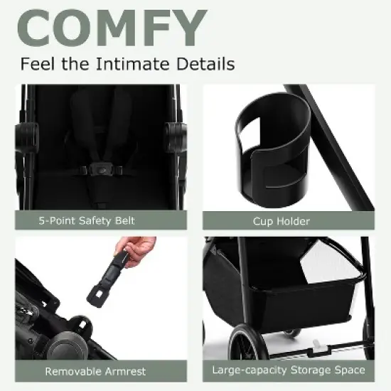 Infans 2 in 1 Baby Stroller High Landscape Infant Stroller and Reversible Pram, Foldable Pushchair w/Adjustable Canopy, Storage Basket image {6}