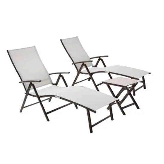 3pc Set with Outdoor Aluminum Adjustable Chaise Lounge & Table Set - Light Gray - Crestlive Products: Rustproof Patio Furniture image {1}