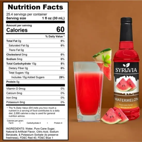 Syruvia Watermelon Syrup - 25.4 fl oz. Premium Flavoring Syrup For Coffee image {2}