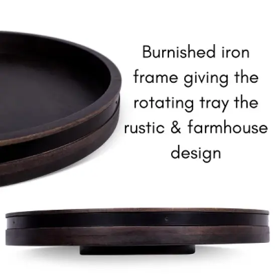 BirdRock Home 18" Wooden Lazy Susan - Black Wood with Iron Accents image {3}