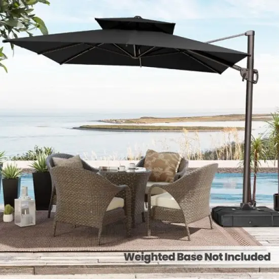 Crestlive Products 9'X11' Double Top Patio Cantilever Umbrella UV30+ Outdoor 360&deg; Rotation 6 Heights Adjustable Offset Umbrella image {2}