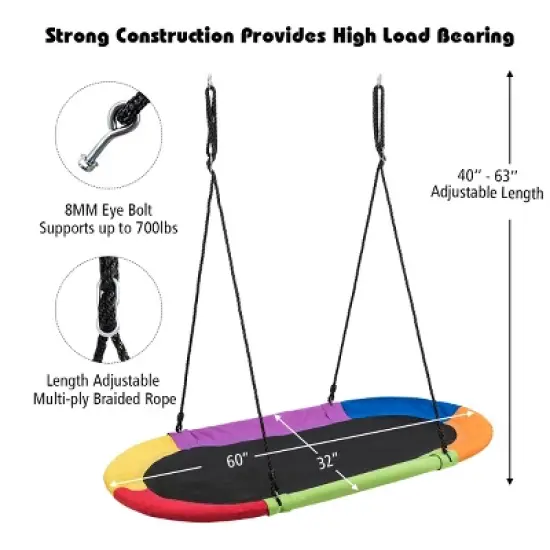 Infans 60" Saucer Tree Swing Surf Kids Outdoor Adjustable Giant Oval Platform Swing Set image {9}