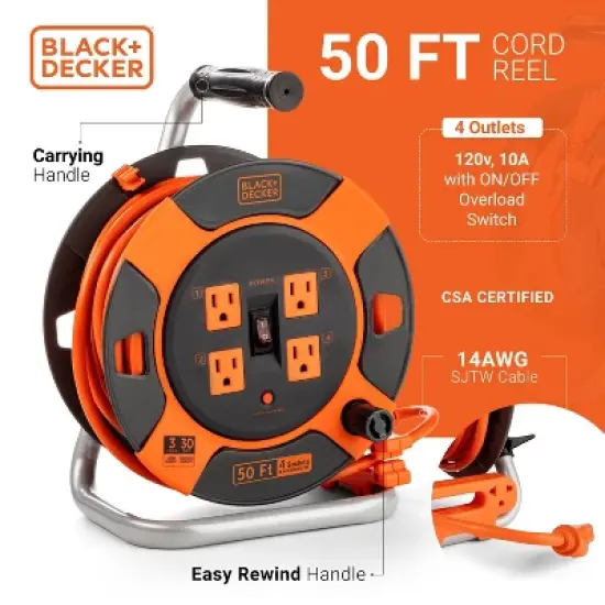 BLACK+DECKER 50' Cord Reel 14AWG 4 Outlets image {2}