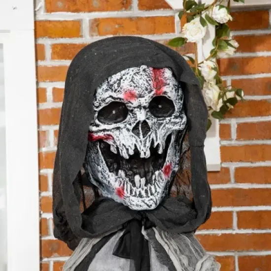 74" Life Size Outdoor Halloween Decorations Skeleton Witch, Animated Prop Animatronic Decor with Sound and Motion Activated, Light Up Eyes and Chest image {3}