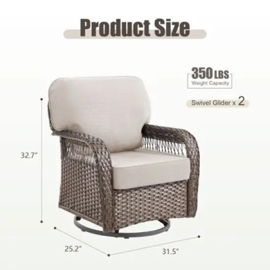 Buenhomino Outdoor Patio Wicker Swivel Rocking Chairs Set of 2, Beige Cushions image {11}
