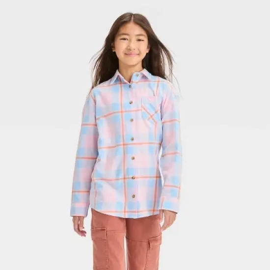 Girls' Oversized Flannel Button-Down Shirt - art class&trade; image {3}