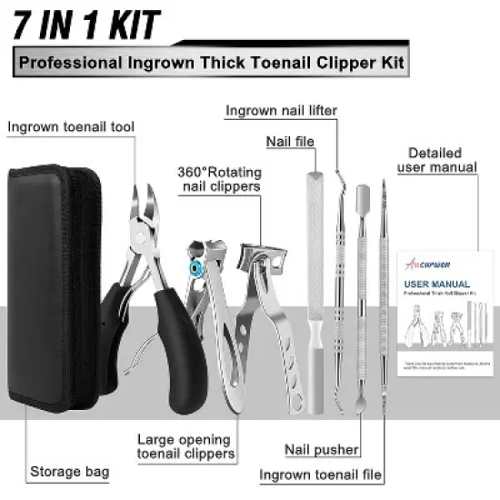 7Pcs Toenail Clippers for Seniors Thick Toenails, Heavy Duty Toe Nail Clippers Adult Thick Nails image {1}