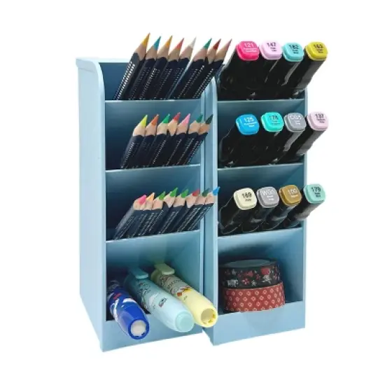 Wrapables Pen Organizer with 4 Compartments Desk Storage Organizer for Home, Office, Work, Large (2pcs) / Blue image {2}