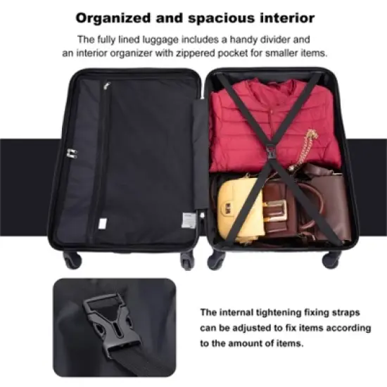 FATMOON 3 Piece Luggage Sets PC+ABS Lightweight Suitcase with Two Hooks, Spinner Wheels, (20/24/28) image {4}