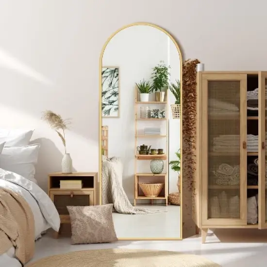 Serio 65" Height x 22" Width Oversize Arch-Crowned Top Full Length Floor Mirror with Stand-The Pop Home image {1}