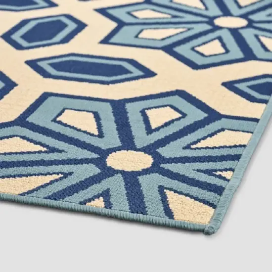 8' x 11' Tegan Geometric Outdoor Rug Ivory/Blue - Christopher Knight Home image {1}
