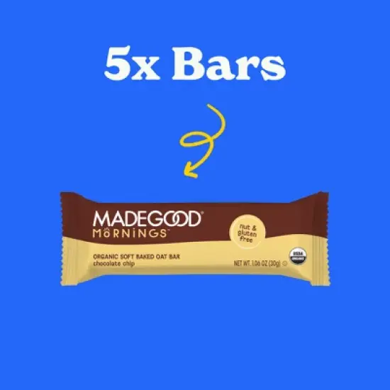MadeGood Morning Chocolate Chip Bars - 5ct/5.3oz image {2}