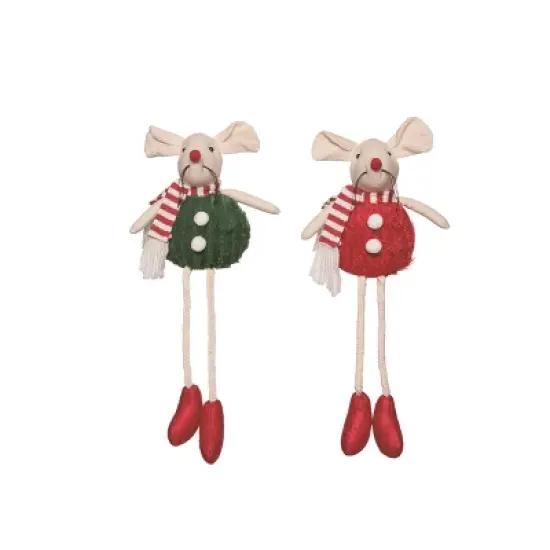 Transpac Christmas Plush Christmas Mouse Shelf Sitter Set of 2 Christmas Home Decorations image {1}