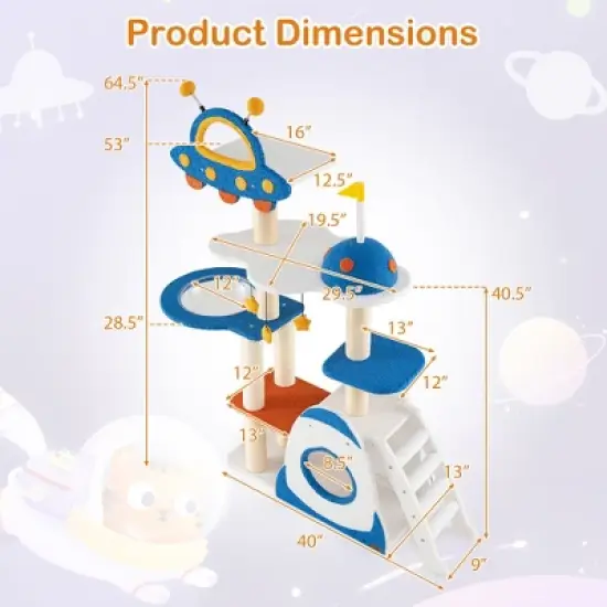 Tangkula Space Theme Cat Tree w/ Sisal Covered Scratching Posts UFO-shaped Top Perch image {8}