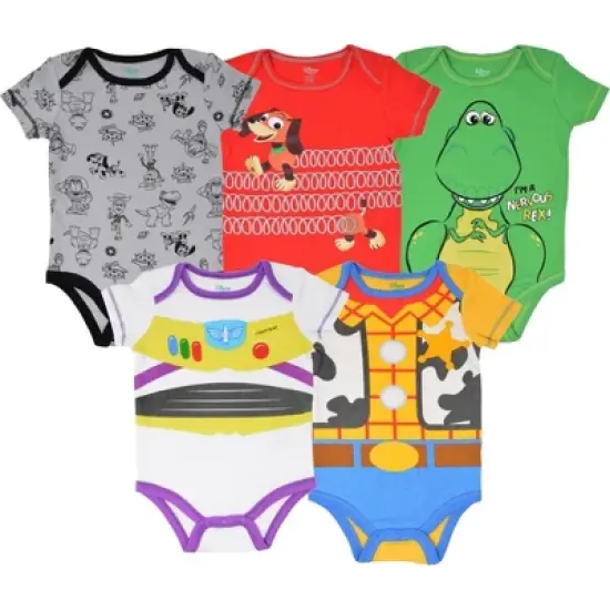 Disney Pixar Toy Story Rex Slinky Dog Buzz Lightyear Baby 5 Pack Bodysuits Newborn to Infant image {11}