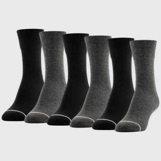 Goldtoe Signature Collection Women's 6pk Modern Essentials Flat Knit Mid Crew Socks - Charcoal/Black 6-9 image {3}