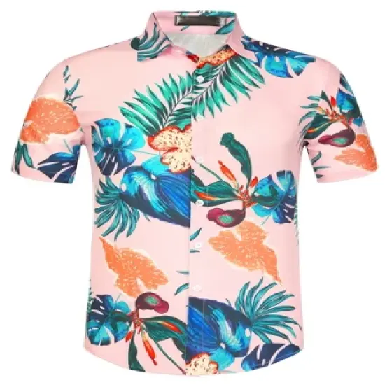 Lars Amadeus Men's Summer Floral Printed Short Sleeves Button Down Beach Hawaiian Shirt image {19}