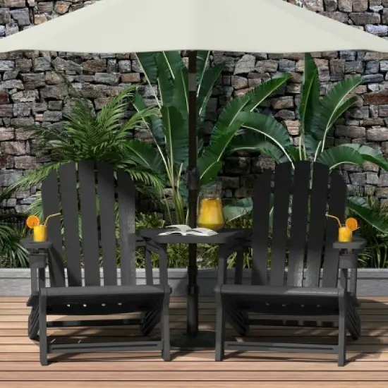 WestinTrends Azura Outdoor HDPE Adirondack Chairs With Connecting Table Tray (Set of 2), Navy Blue image {1}