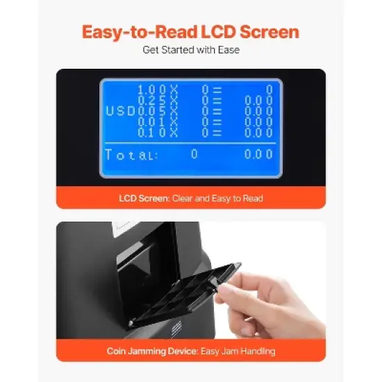 VEVOR USD Coin Sorter, Coin Counter Machine for 5 Kinds of USD Coins, Coin Sorter and Wrapper Machine Holds up to 2000 Coins, Black image {4}