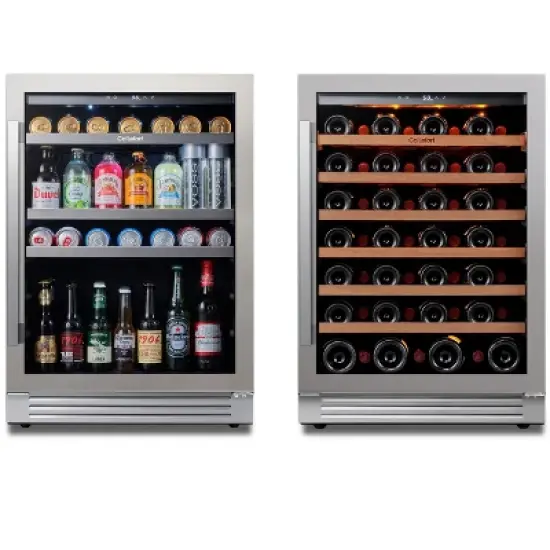 Ca'Lefort Wine Cooler Beverage Refrigerator, Hold 140 Cans and 54 Bottles Dual Zone Wine Fridge with Stainless Steel frame image {2}
