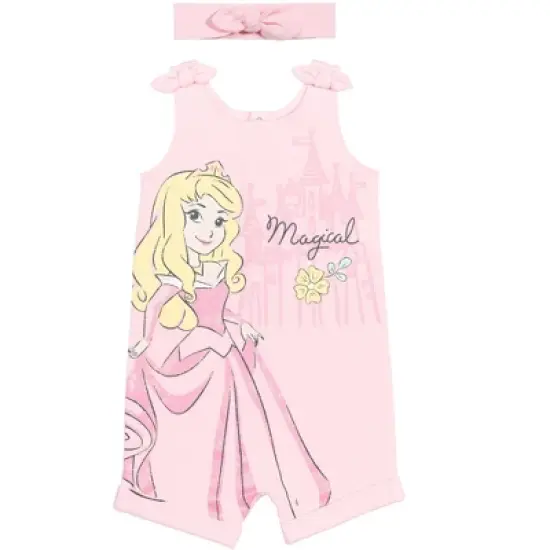 Disney Princess Rapunzel Ariel Belle Jasmine Aurora Baby Girls Snap Romper and Headband Newborn to Toddler image {11}