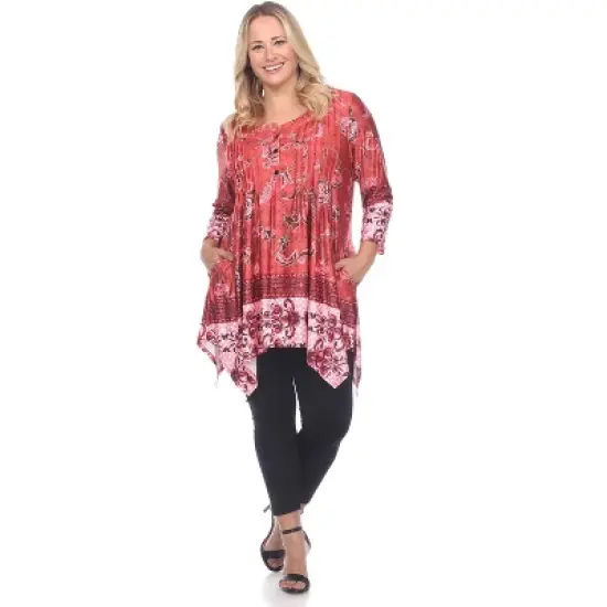 Women's Plus Size Victorian Print Tunic Top with Pockets - White Mark image {3}