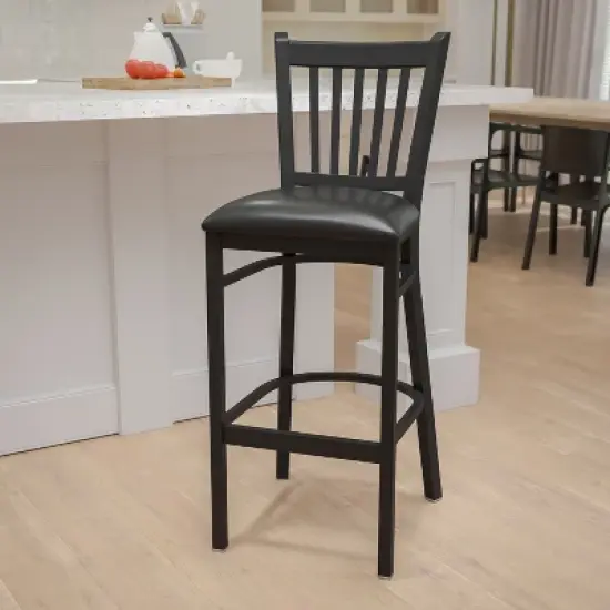 Flash Furniture Black Vertical Back Metal Restaurant Barstool image {9}