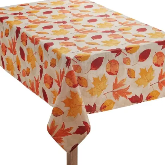 Kate Aurora Autumn Fall Harvest Scattered Leaves Fabric Tablecloth image {1}