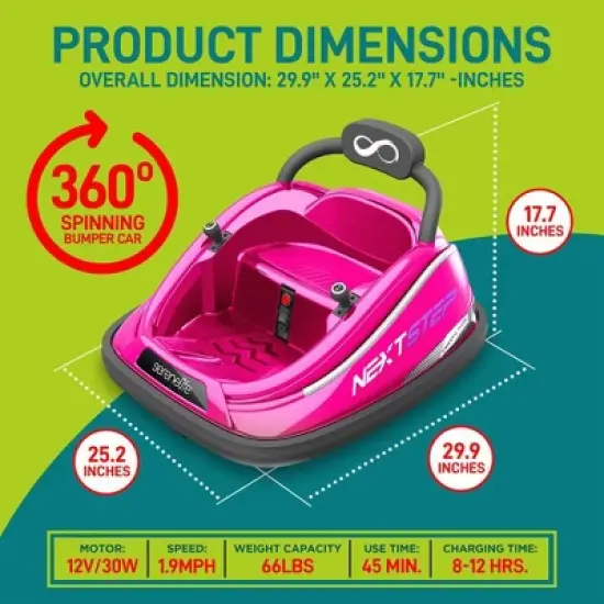 Serenelife 360 Degree Spinning Bumper Car with Adjustable Safety Belt, Control Panel, Soft Bumper, Flashing Lights, Built In Battery & Wheels, Pink image {1}