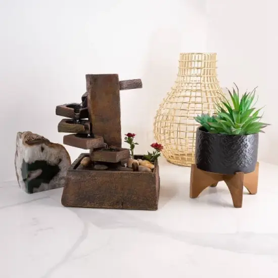11" Resin Tiered Stone Eternity Tabletop Fountain Brown - Alpine Corporation image {7}