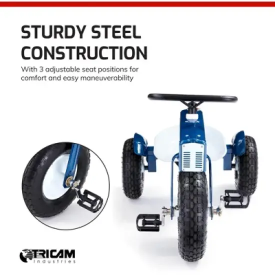 Tricam GCK-31 22 Inch Kids Steel Constructed Ol Blue Tractor Toy Beginner Tricycle with 3 Position Adjustable Seat and Pneumatic Wheels image {4}