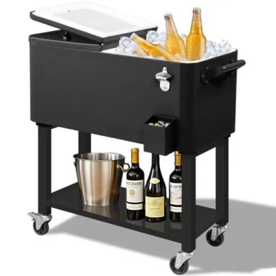 Karl Home Black Detachable 80 Qt. Outdoor Rolling Cooler Cart image {10}