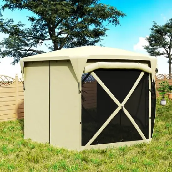 Outsunny 11 x 11ft Pop Up Gazebo Screen Tent with Removable Roof Cover, 4 Roll-up Wind Panels for Camping, Patio, Backyard, Lawn image {4}